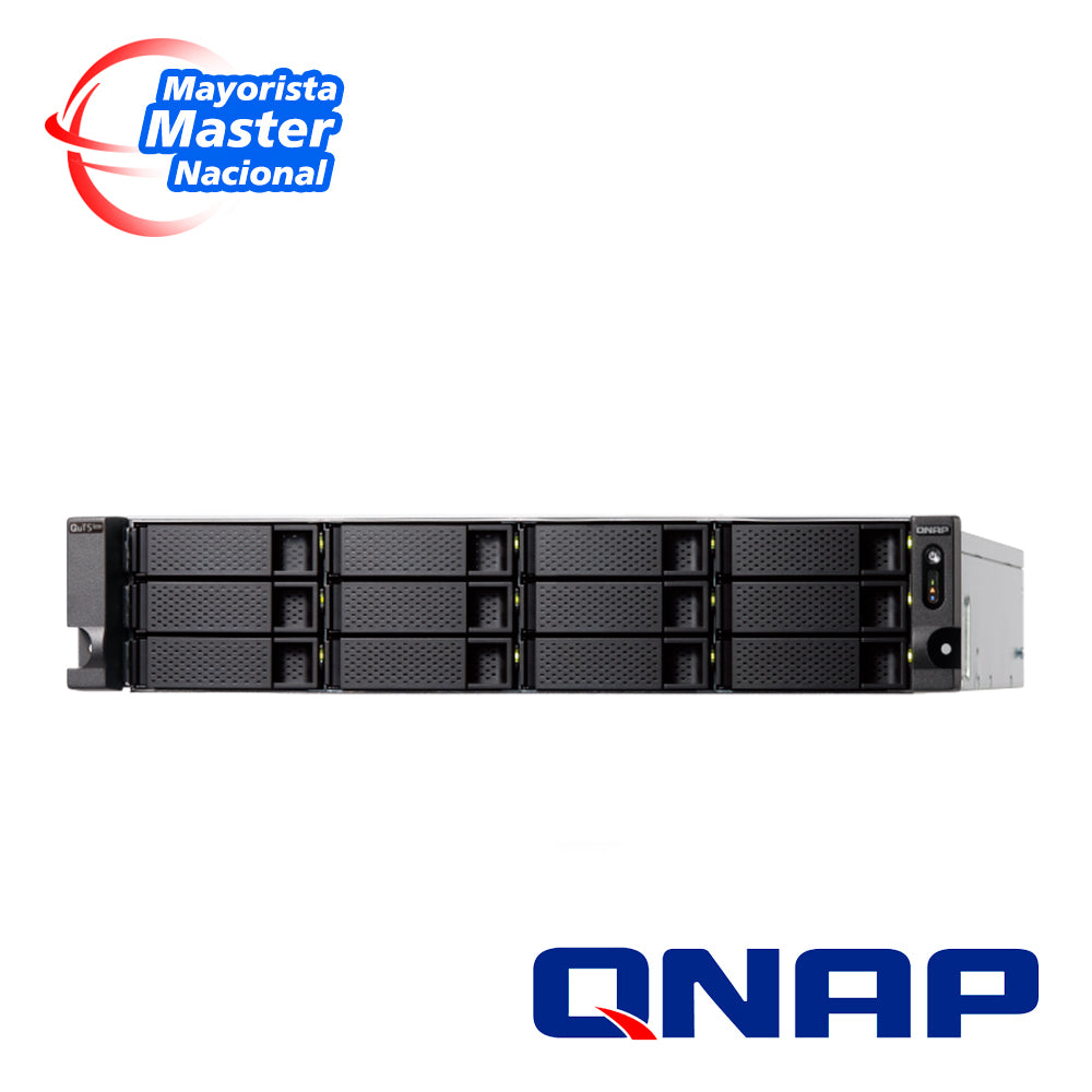 servidor nas qts hero qnap ts-h1886xu-rp-r2-d1622-32g-us / procesador intel xeon d-1622 / memoria ram 32gb / 12 bahias frontales sata 3.5 pulgadas mas 6 bahias posteriores sata 2.5 pulgadas / 4 puertos rj45 1gbe mas 2 puertos fibra optica sfp 10gb