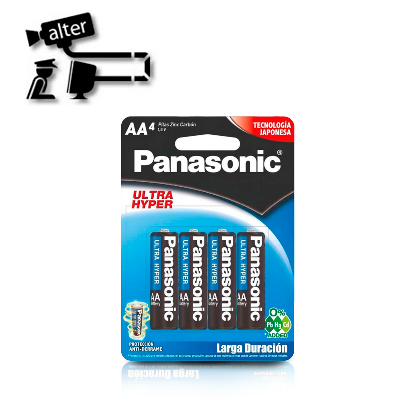 bateria zinc carbon panasonic tipo aa 1.5v para uso en controles remotos y relojes (paquete de 4 baterias)