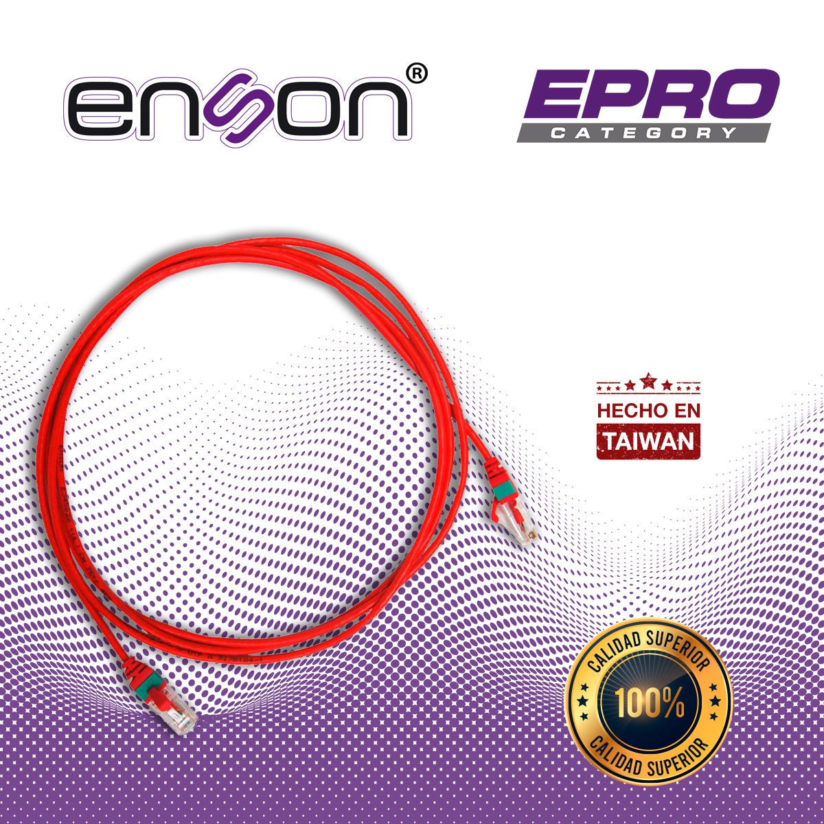 patchcord rj45 cat6 enson epro-6pc210-rd de 210cm cat6 color rojo ultradelgado ideal para terminados en patchpanel de alta densidad