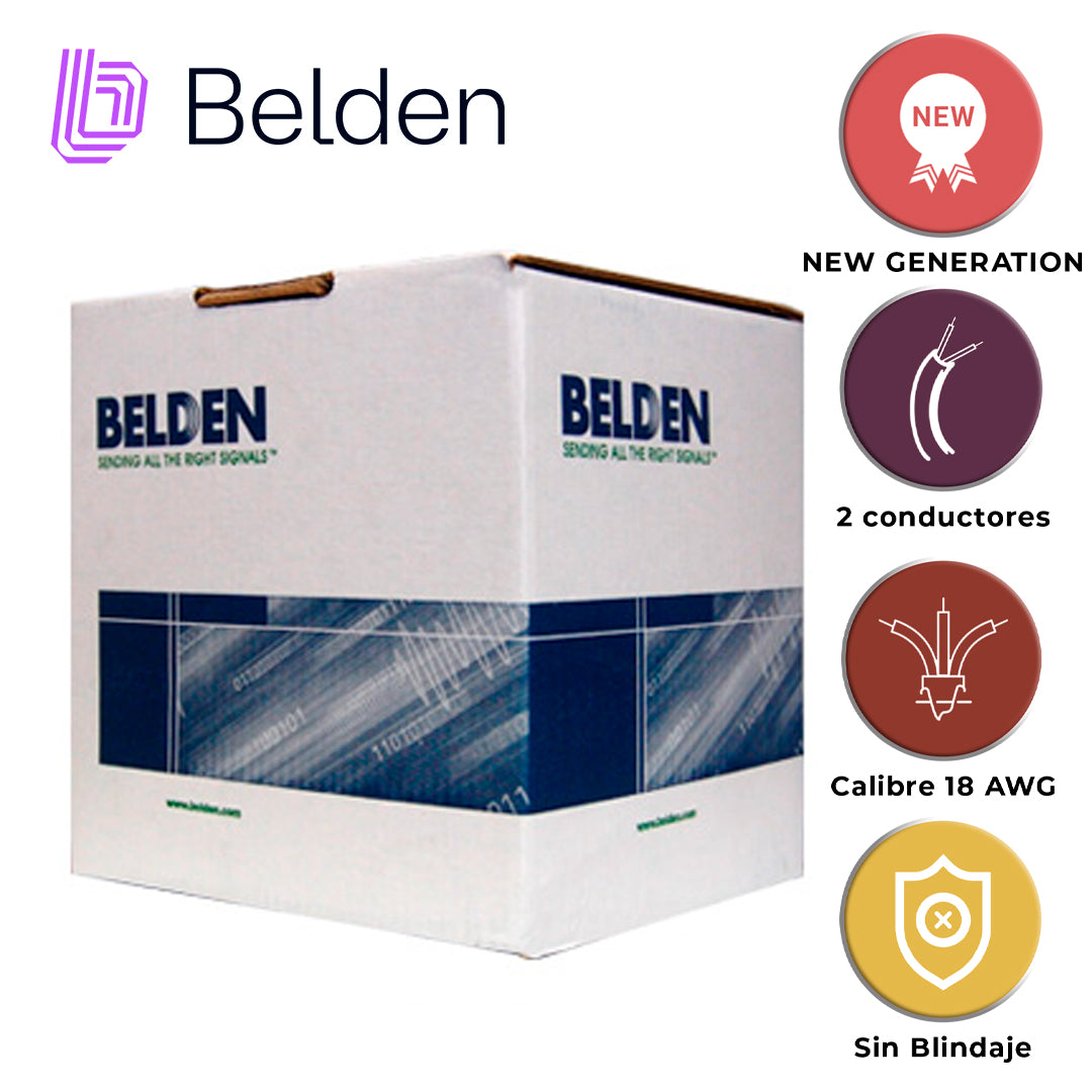 cable de alarma contra incendios belden 5320ul 002u1000 / interior / rojo / 2 conductores / 18 awg / solido / forro pvc / cmr - fplr / en caja / 1000 pies 305 metros