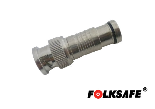 conector folksafe rg59 compresion bnc macho diseñado para rapida conexion requiere pinza para compresion cbah1alt01 utilizar cable coaxial rg59 medidas del conector 14.5 x 42 mm
