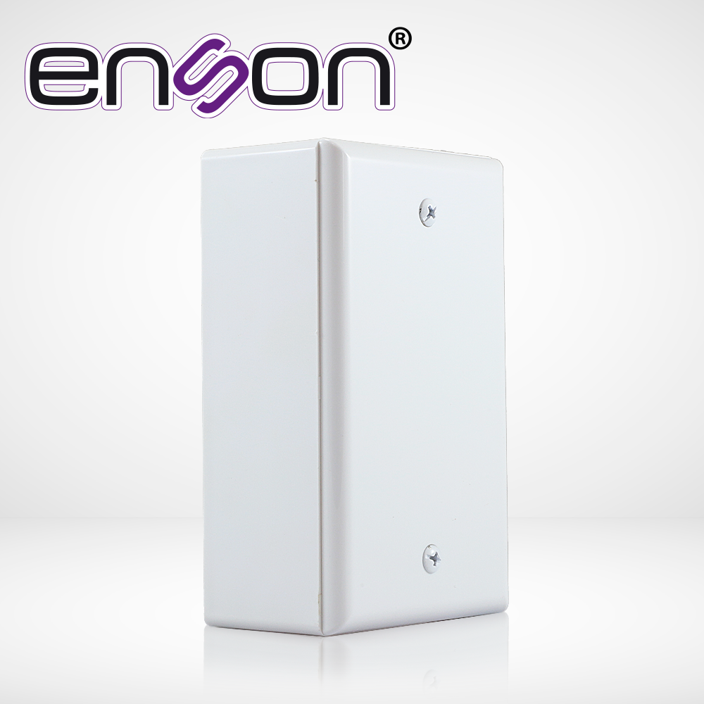 caja plastica tamaño estandar con tapa ciega de plastico enson ens-947 color blanco para montaje sobre pared o techo