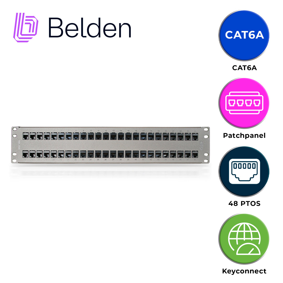 patch panel keyconnect cat6a belden ax103256 / titanium / 48 puertos / 2ur / precargado / pieza
