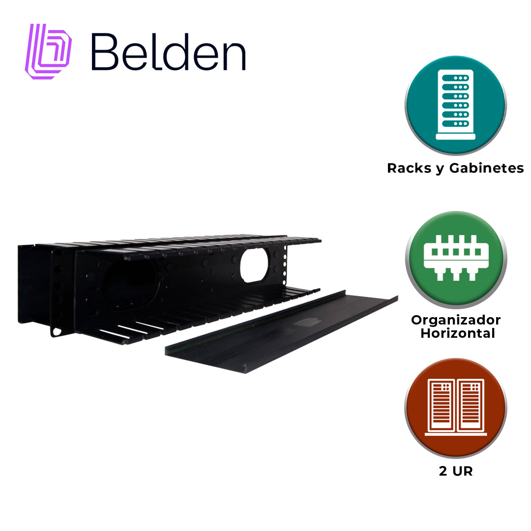 organizador horizontal belden 9512-1902-fr / 2ur / negro / administracion frontal y posterior / con tapa