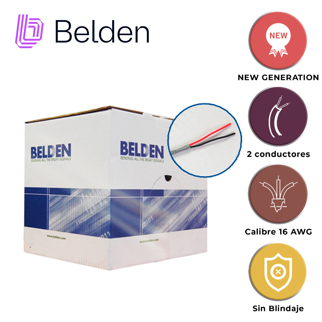 cable de seguridad y sonido belden 5200ue 008u1000 / interior / gris / 2 conductores / 16 awg / multifilar / forro pvc / cmr / en caja / 1000 pies 305 metros
