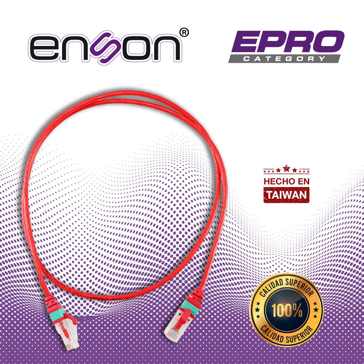 patchcord rj45 enson epro-6pc90-rd de 90cm cat6 color rojo ultradelgado ideal para terminados en patchpanel de alta densidad