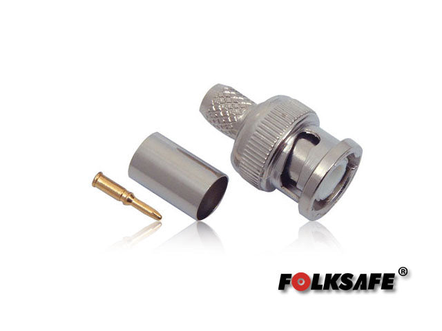 conector para crimpear bc6 folksafe bnc macho(conector pin de cobre y anillo) para crimpear en cable coaxial rg6 medidas del conector 13.9 x 24.8 mm se requiere pinza para crimpear