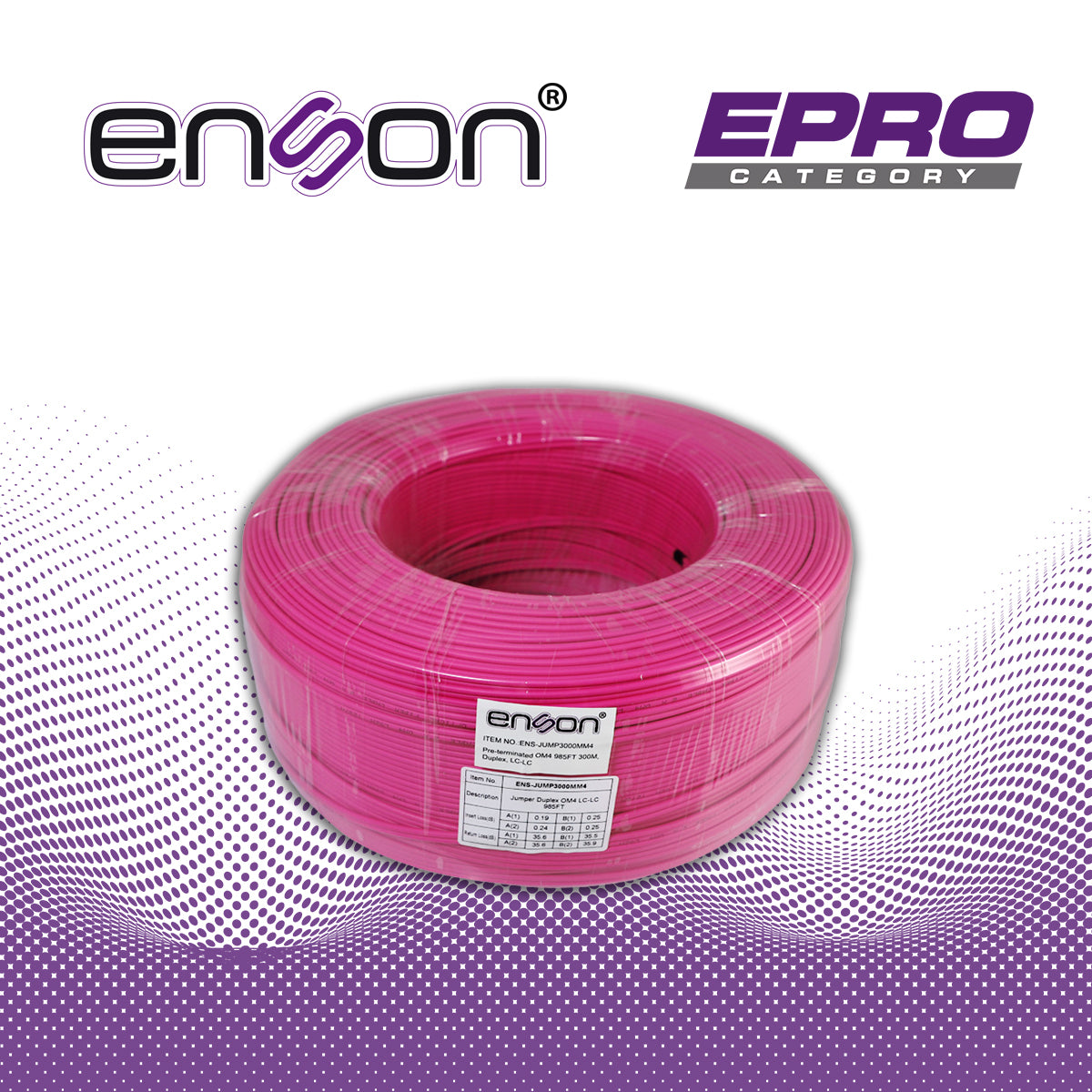 fibra optica enson ens-jump3000mm4 de 300 metros multimodo om4 armada y terminada