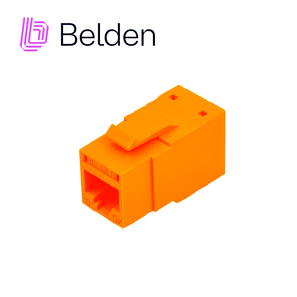 conector modular jack rj45 cat6a revconnect belden rvamjkuor-s1 estilo keyconnect naranja compatible con faceplate ax102660ax102655ax102249 esquema de cableado t568a/b herramienta compatible rvutt01 uso interior calibre del conductor 23-24 aw