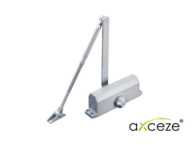brazo cerrador de puertas ax-doorc80 marca axceze puede cerrar una puerta de hasta 80 kg instalacion en interiores facil instalacion