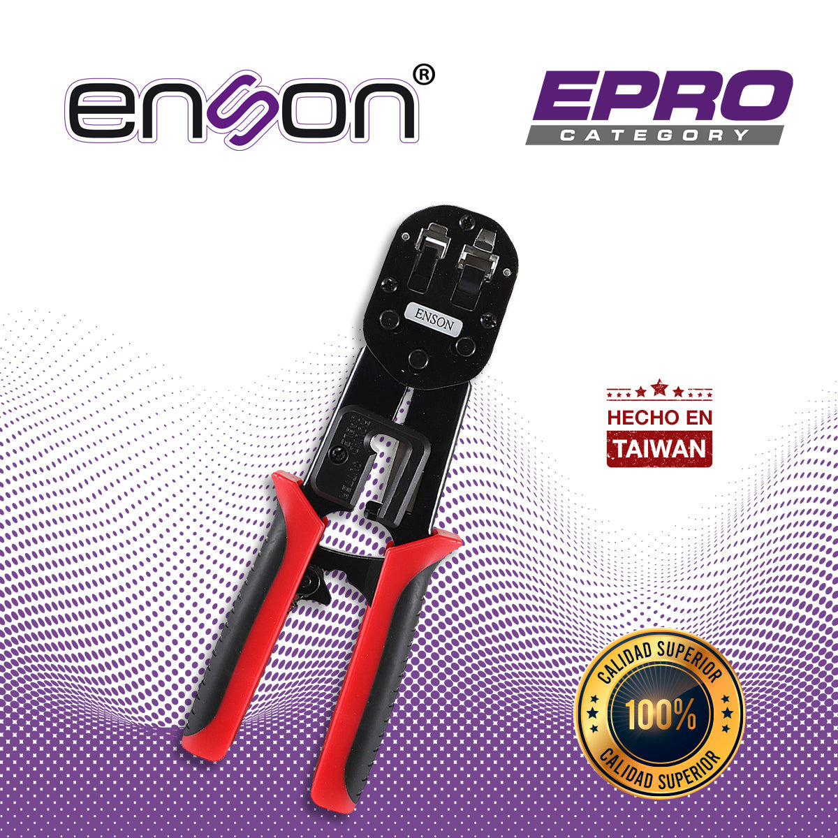 pinza ponchadora enson epro-plugtool serie epro diseñada para el ponchado con plug facil ponchado serie epro poncha plugs rj45 y rj11 cuenta con guillotina que corta el exceso de cable utp lo cual agiliza y ahorra tiempo en proyectos