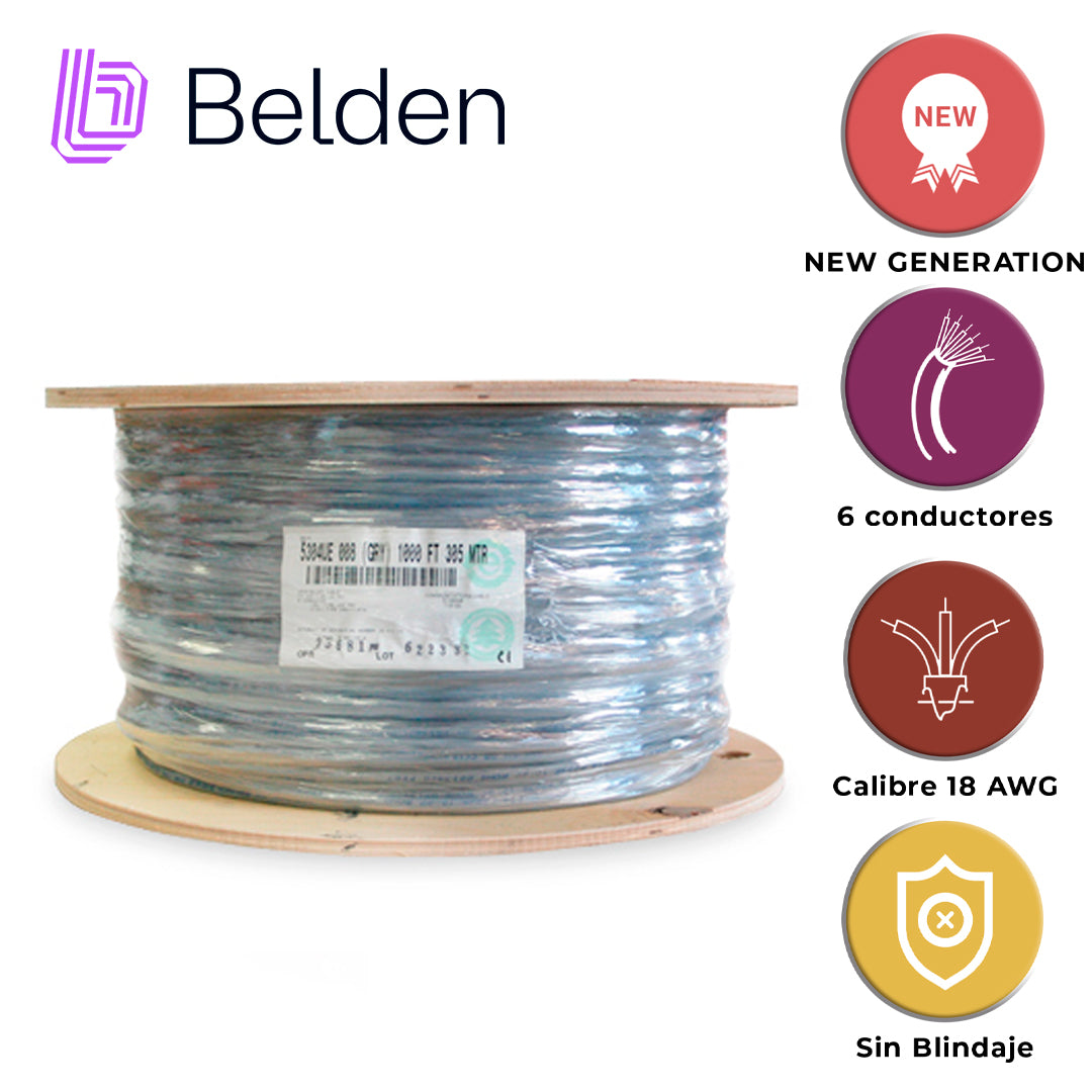 cable de seguridad y alarma belden 5304ue 0081000 / interior / gris / 6 conductores / 18 awg / multifilar / forro pvc / cmr / bobina / 1000 pies 305 metros