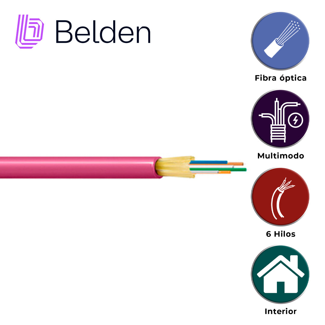 fibra optica belden fi4d006r9 / interior / erika violeta / om4 / 6 hilos / forro pvc / ofnr / bobina / 1640 pies 500 metros