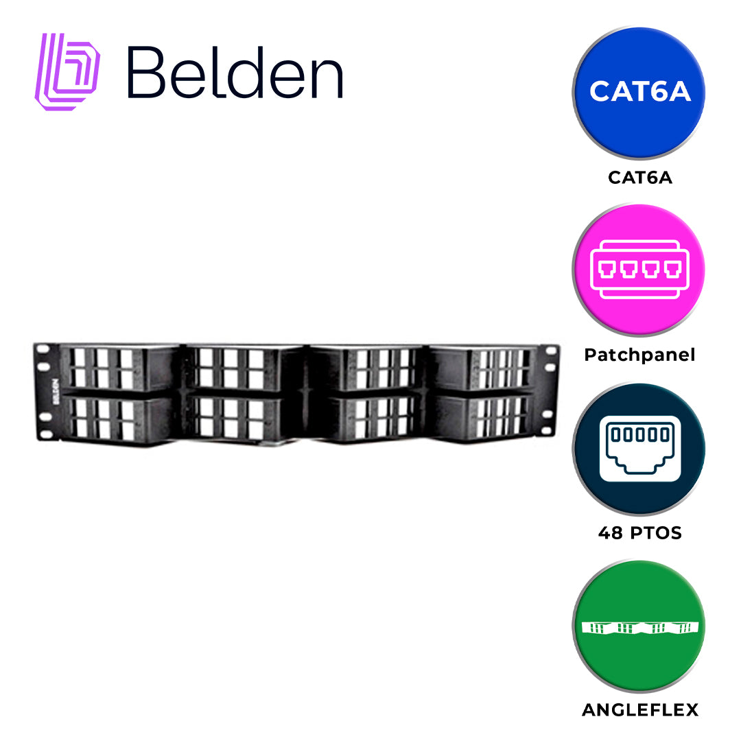 patch panel keyconnect cat6/cat6a belden ax103249 / negro / 48 puertos / 2ur / angleflex/vacio / pieza