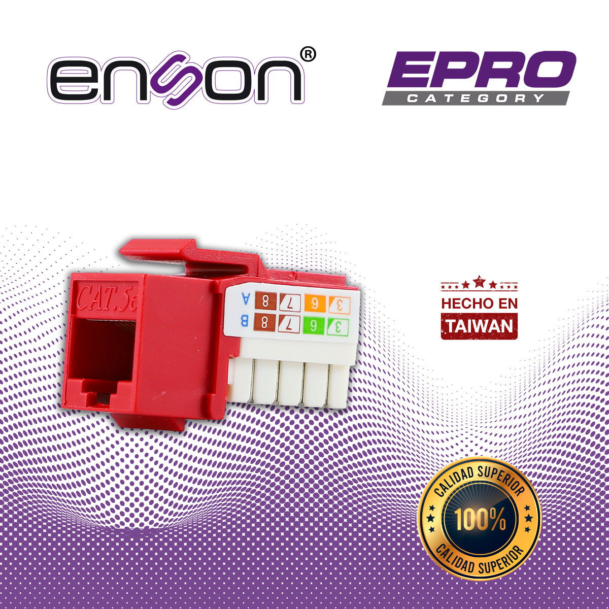 conector modular jack rj45 enson epro-jack5e-rd serie pro posicion vertical cat5e color rojo compatible con placas enson epro-fp requiere uso de pinzas epro-jacktool