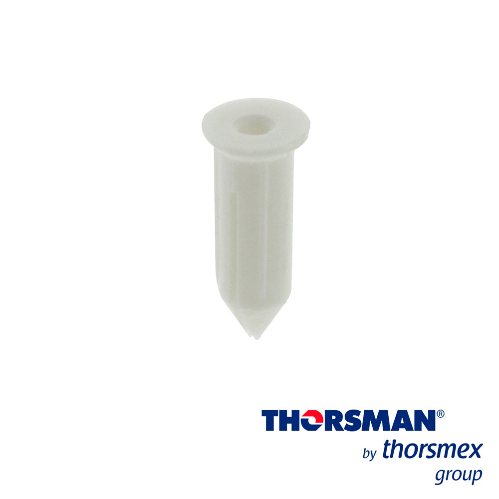 clavithor thorsman tcp0 1206-01100 taquete para fijar con clavo 5/16pulg x 3/4pulg color blanco caja 100 pieza elaborado con poliestireno de alto impacto flexible resistente al impacto realiza una expansion para uso en interiores