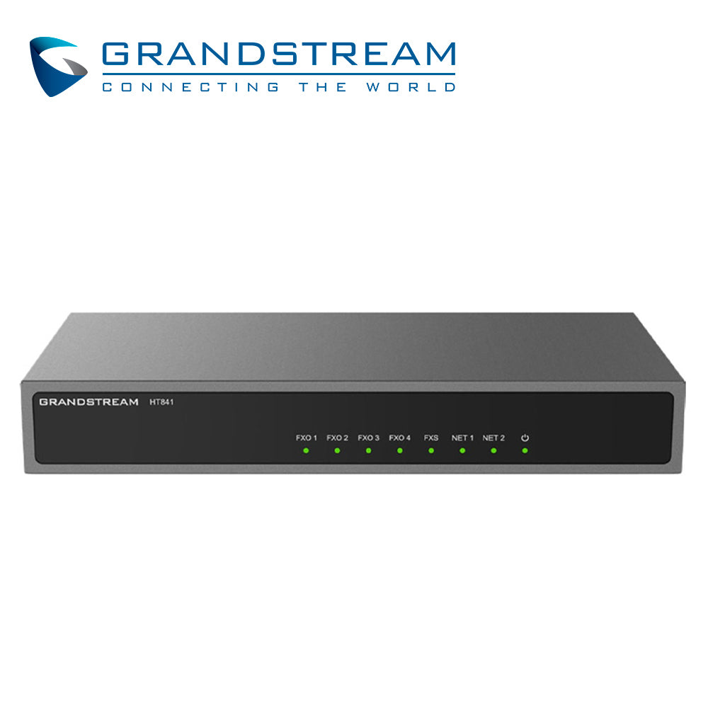 gateway fxo grandstream ht841 / 4 puertos fxo / 1 puerto fxs / 3 cuentas sip / conferencia 3 vias / soporta fax / alimentacion poe 802.3af/12 vcd/1a