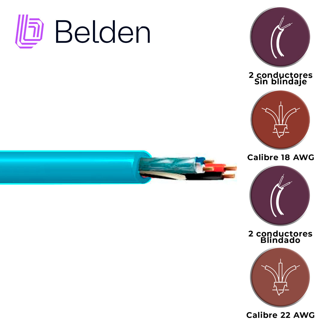 cable de iluminacion y automatizacion belden 1392a g751000 / interior / aqua / 2 conductores 18 awg (alimentacion) no blindado + 2 conductores 22 awg (datos) blindado / forro pvc / cmr / bobina / 1000 pies 305 metros