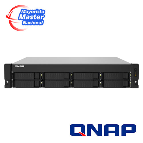 nas qnap ts-832pxu-rp-4g-us / procesador annarpuna labs apline / memoria ram 4gb / 8 bahias frontales sata 3.5 pulgadas y 2.5 pulgadas / 2 puertos rj45 2.5gbe mas 2 puertos fibra optica sfp plus 10gbe / fuente redundante