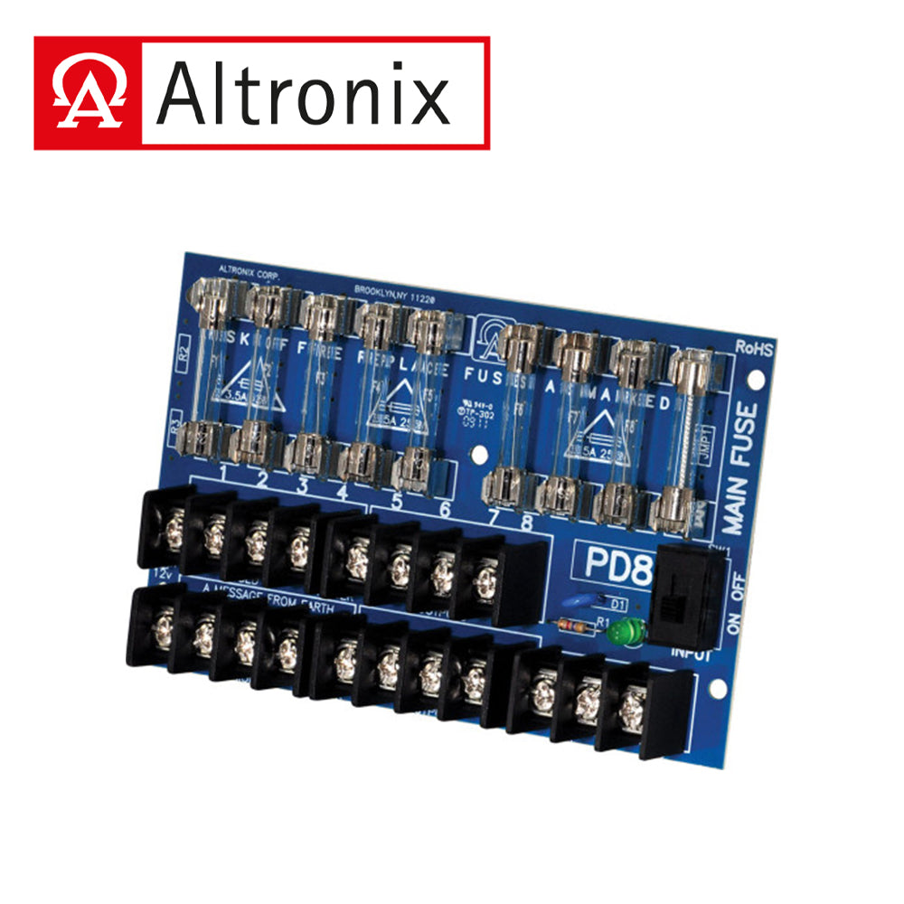 modulo distribuidor de energia / altronix pd8 / 8 salidas con fusible hasta 28 vca o vcc/supervision de sobretensiones
