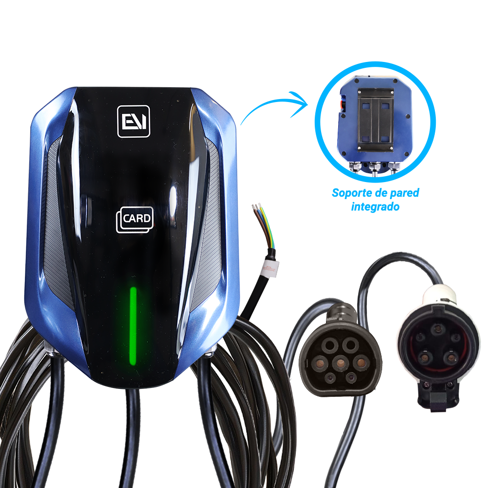 cargador de pared ev-omb281 alter conector dual tipo 1 y tipo 2 con entrada/salida 120-240vca potencia max 7.6 kw ip54 sin plug de corriente electrica