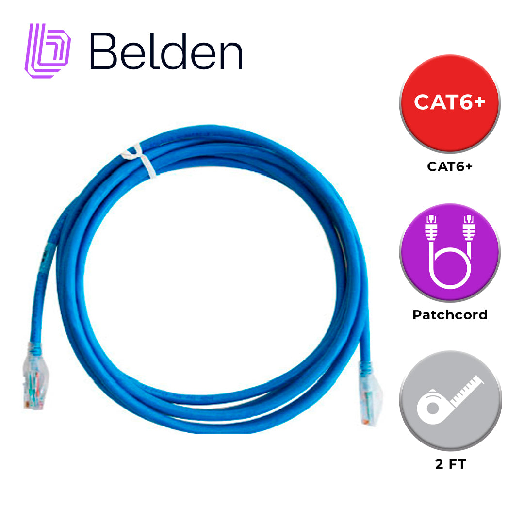 patch cord utp cat6+ belden c601106002 / interior / azul / 4 pares / 24 awg / forro pvc / cmr / 2 pies 0.6 metros