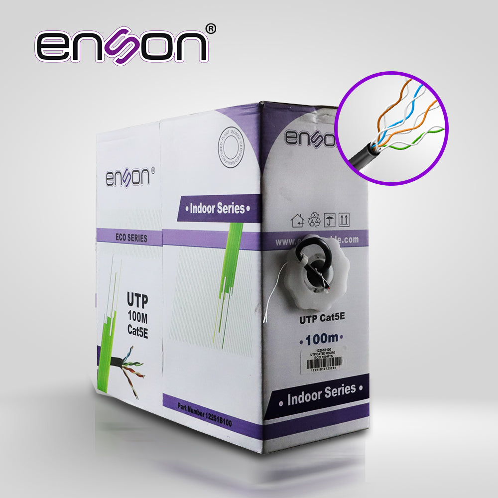 cable utp cat5e enson 12251b100 serie eco cal. 24awg cca bobina de 100mts pvc negro uso interior