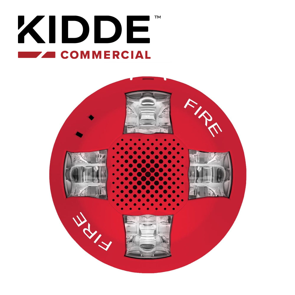 altavoz de techo con luz estroboscopica / 15-115 cd / kidde / gcsvrf / roja con la palabra fire. placa de cableado lateral de la habitacion incluida