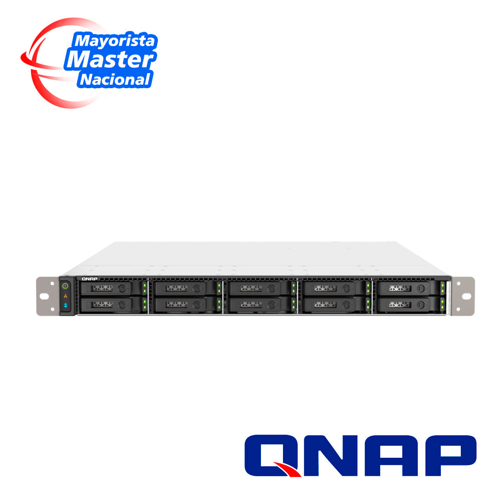 nas qnap all flash ts-h1090fu-7302p-128g-us / procesador amd epyc 7302 / memoria ram 128gb / 10 bahias frontales sata-nvme 2.5 pulgadas / 2 puertos rj45 2.5gbe mas 2 puertos 25gbe sfp28 / montaje en rack 1ur