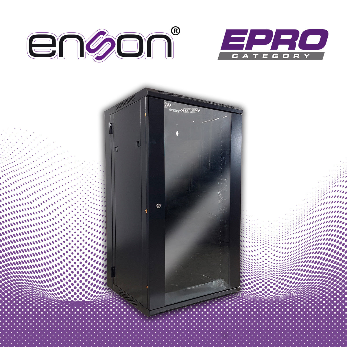 gabinete de piso/pared enson ens-rkgu22pro 22u puerta frontal de cristal templado con cerradura de seguridad puerta trasera abatible ranuras de ventilacion en la parte superior para 2 ventiladores de 11 cm dimensiones 550x600x1055mm