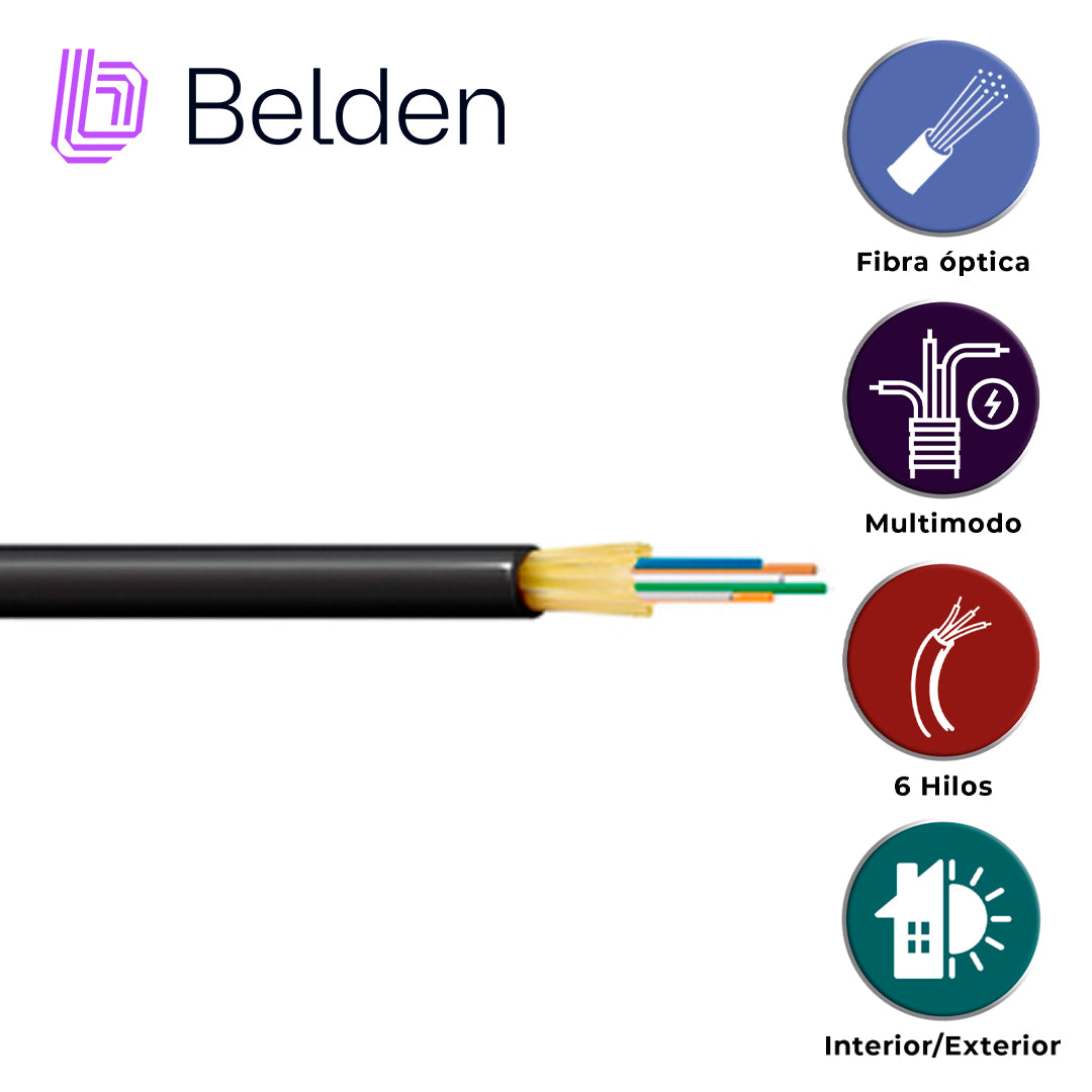 fibra optica belden fd4d006r9 / interior/exterior / negro / om4 / 6 hilos / forro pvc / ofnr / bobina / 1640 pies 500 metros