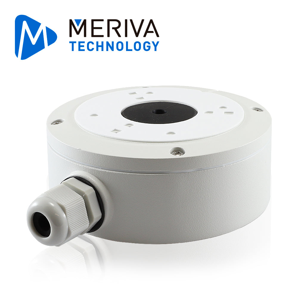 caja de conexiones redonda meriva technology mva-jb0301 / montaje en pared o techo / compatible con camaras prefijo msc / mfc / mbashd tipo bullet en analogico con lente fijo / camaras con prefijo mob tipo bullet en ip con lente fijo