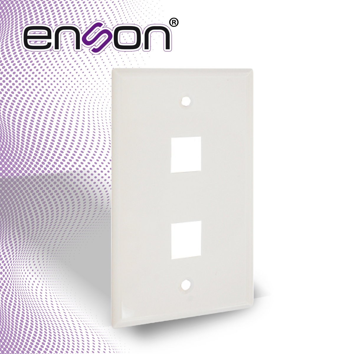 placa de pared (faceplate) universal ens-fp62 enson 2 puertos estilo keyconnect cat6a cat6 cat5e conectores de fibra optica y coaxiales color blanco uso interior material plastico abs