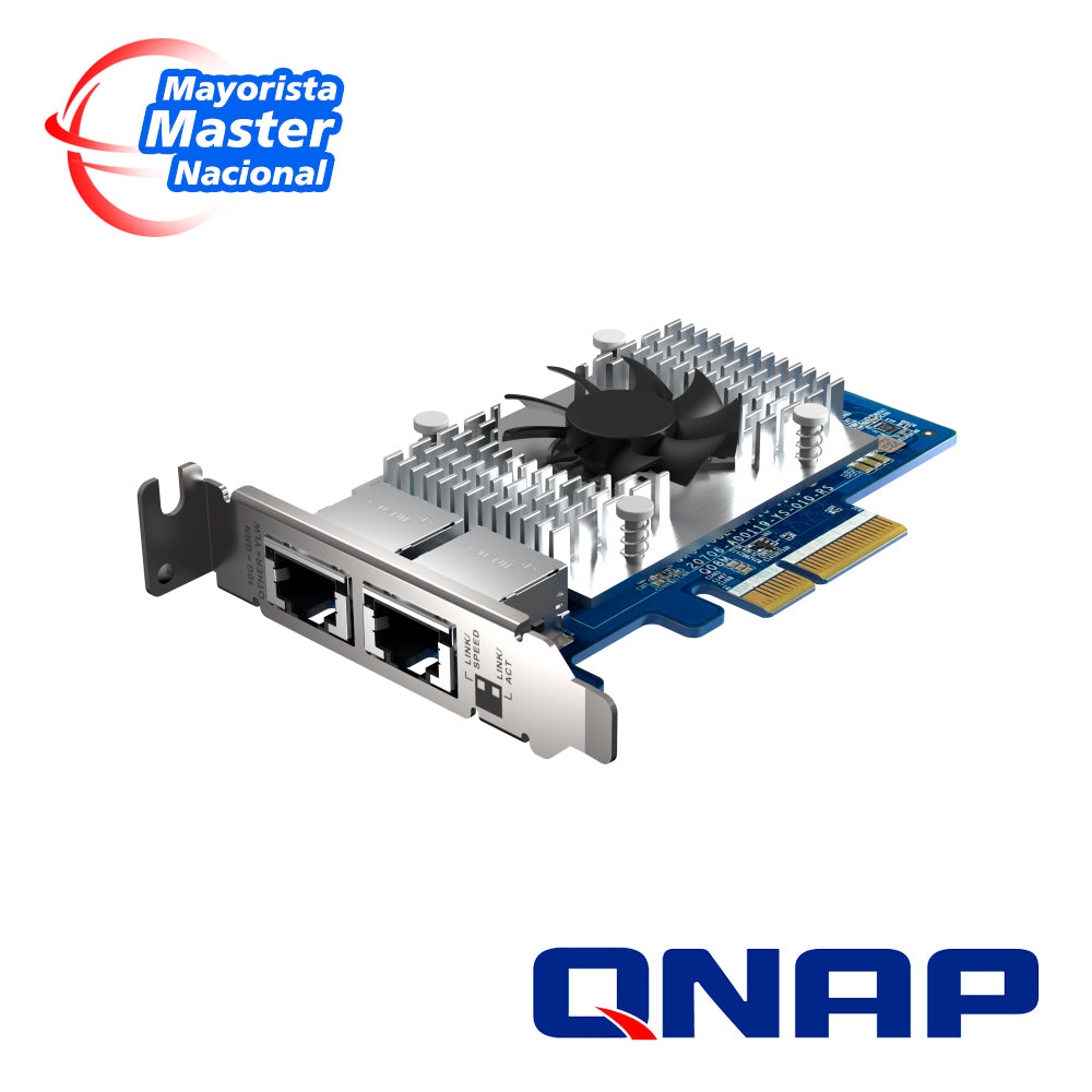 tarjeta de red qnap qxg-10g2t-x710 / velocidad de transmision 10gbe / 2 puertos ethernet rj45 / pci 3x4 / compatible con windows 8 y 10