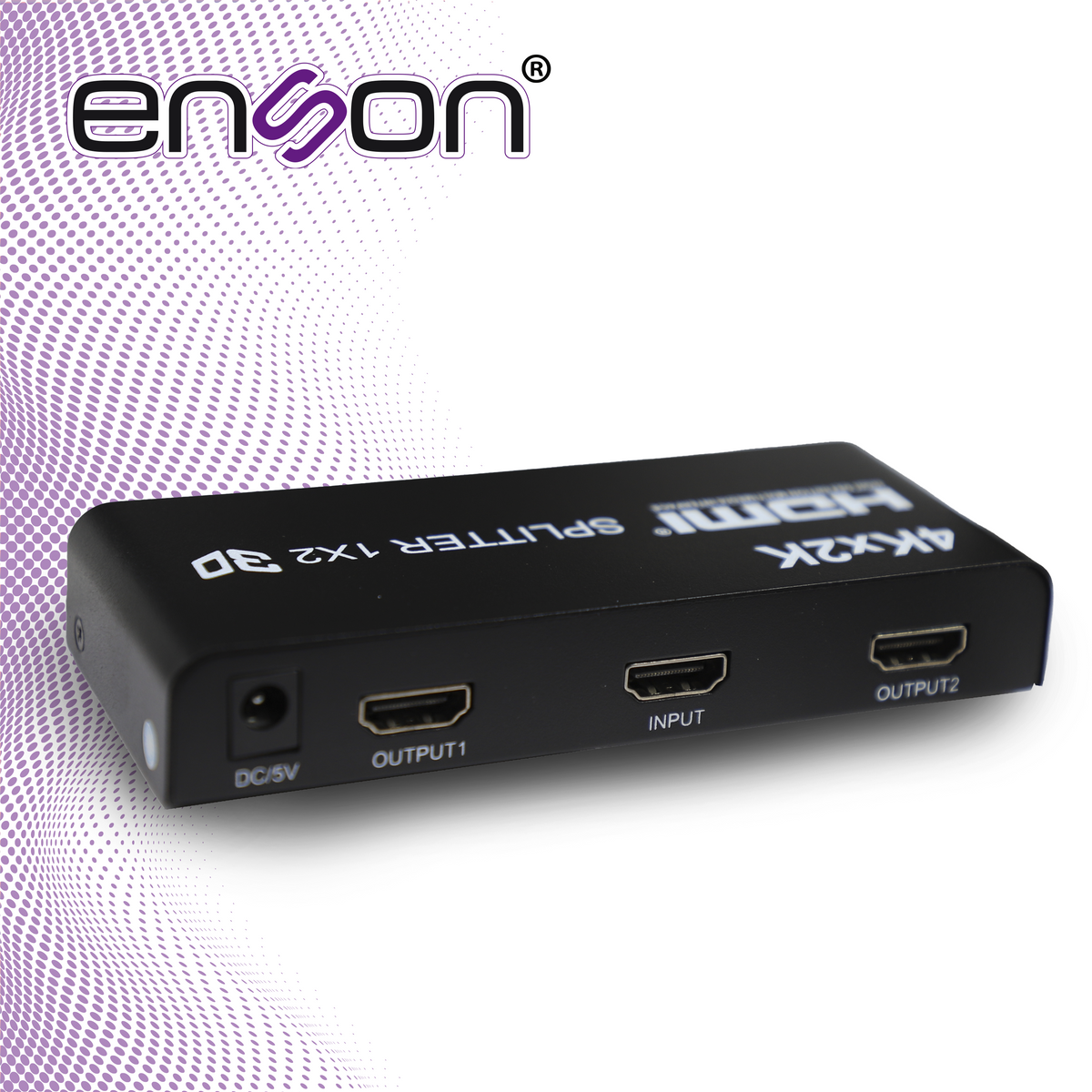 distribuidor hdmi enson ens-hdmi12 con una entrada y dos salidas hdmi para distribuir el video de un dispositivo (laptop grabador de video consolas de videojuego etc) a dos pantallas distintas al mismo tiempo incluye fuente de alimentacion de 5v