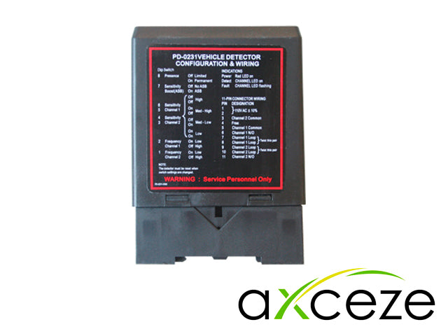 detector de masa axceze ax-loop24 sensor de doble canal cuenta con 2 salidas de relevador n.o. alimentacion 110vca compatible con la mayoria de las barreras del mercado ***necesita loop