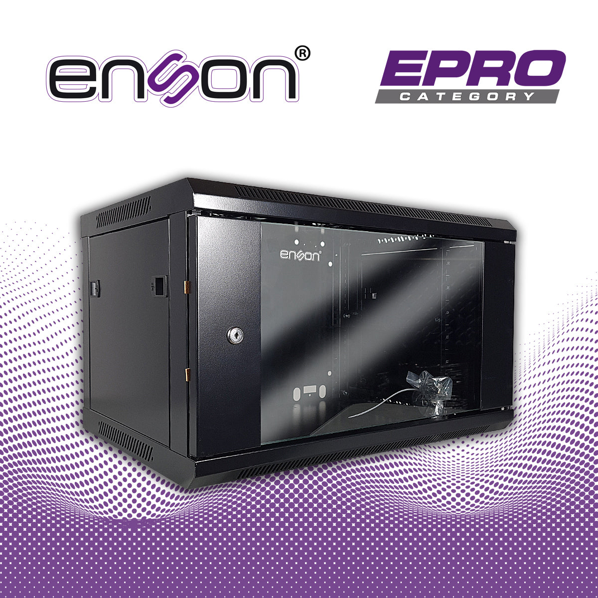 gabinete de pared enson ens-rkgb6ud 6ur puerta frontal de cristal templado con cerradura de seguridad ranuras de ventilacion en la parte superior para 2 ventiladores de 11 cm 600x450x368mm requiere ensamblaje
