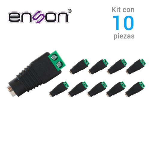 kit 10 conectores de corriente hembra 10x ens-fc01 hembra enson tipo jack 3.5 mm para alimentar camaras cctv o realizar empalme de cableado con bloque polarizado(+/-) para atornillar cable de corriente o utp medidas del conector 2.1 x 5.5 mm
