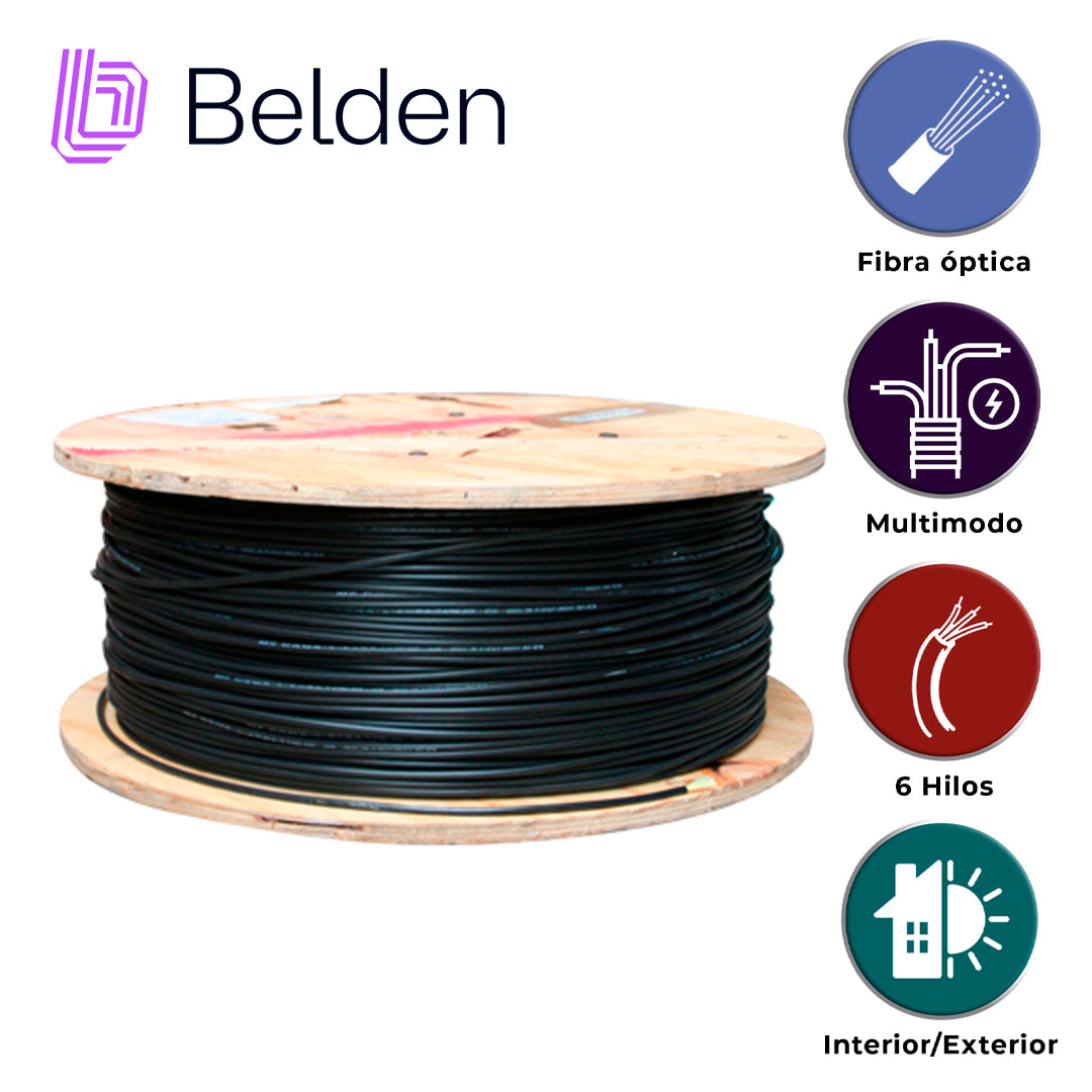 fibra optica belden fd3d006r9 / interior/exterior / negro / om3 / 6 hilos / forro pvc / ofnr / bobina / 1640 pies 500 metros
