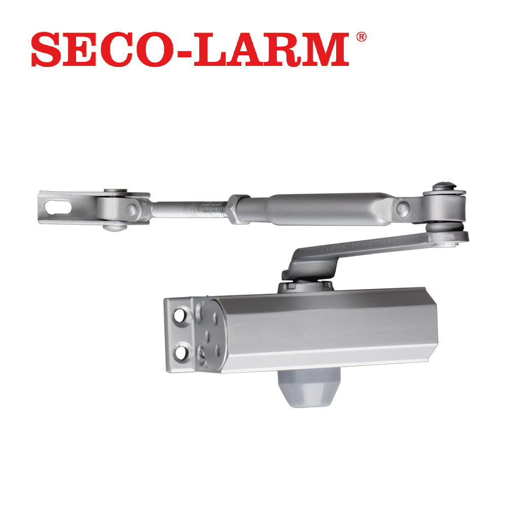 brazo cierrapuertas 45kg sd-c121-s1 seco-larm fabricado de aluminio anodizado con velocidad de barrido y cierre ajustables uso interior compatible con puertas de madera o metal de hasta 45kg