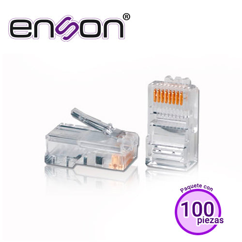bolsa de 100 conectores rj-45 cat5e enson ens-plcat5e 8 pines de cobre velocidad de hasta 100mbs