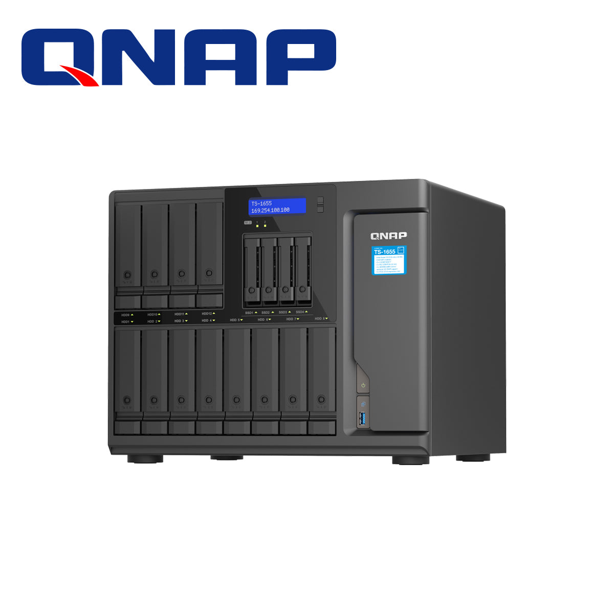 nas qnap ts-1655-8g-us tipo torre / 16 bahias / 8gb de ram / procesador intel atom c5125 / 2 puertos lan 2.5 gbe / soporta 12 unidades sata de 3.5 y 4 unidades sata de 2.5