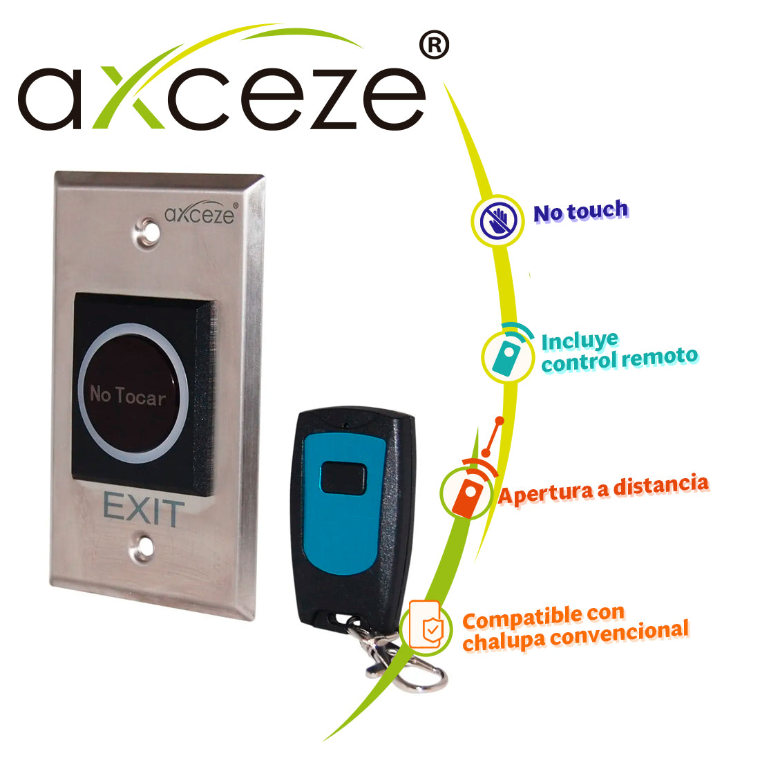 boton sin contacto no touch axceze ax-touch4rm incluye un control remoto de 433mhz para apertura a distancia