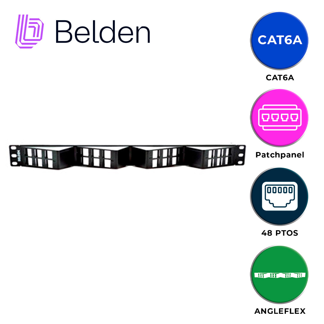 patch panel keyconnect cat6/cat6a belden ax103248 / negro / 24 puertos / 1ur / angleflex/vacio / pieza