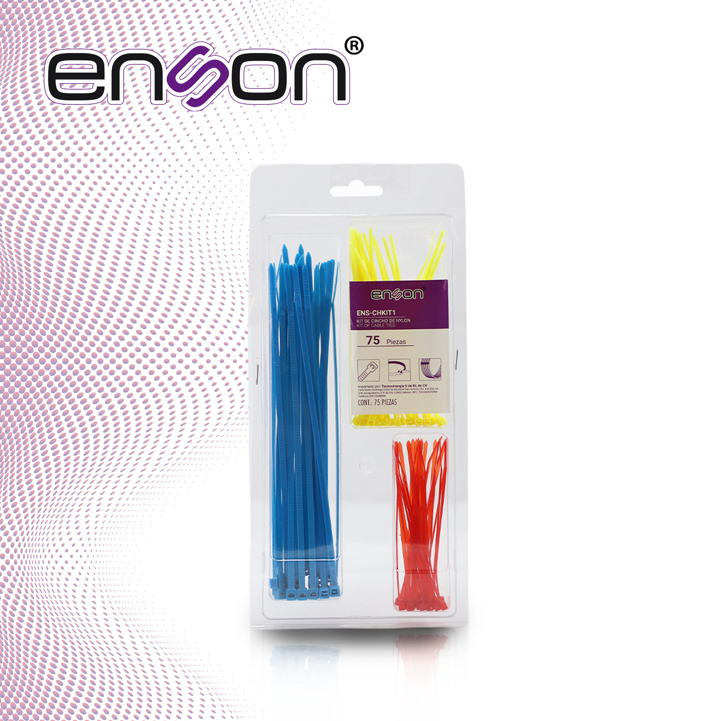 kit de cinchos de nylon de 75 piezas ens-chkit1 incluye cinchos de 100 120 y 200mm