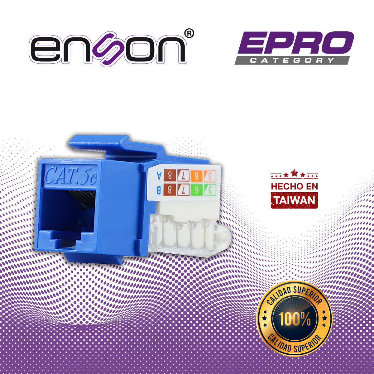 conector modular jack rj45 enson epro-tljack5e-bl serie pro terminado sin pinzas posicion vertical cat5e color azul compatible con placas enson epro-fp