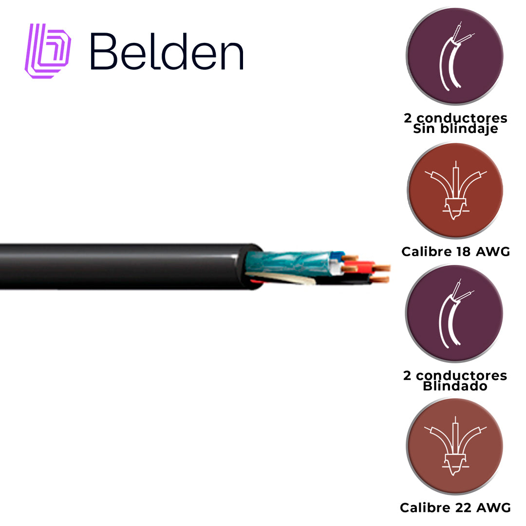 cable de iluminacion y automatizacion belden 1392a 0101000 / interior / negro / 2 conductores 18 awg (alimentacion) no blindado + 2 conductores 22 awg (datos) blindado / forro pvc / cmr / bobina / 1000 pies 305 metros