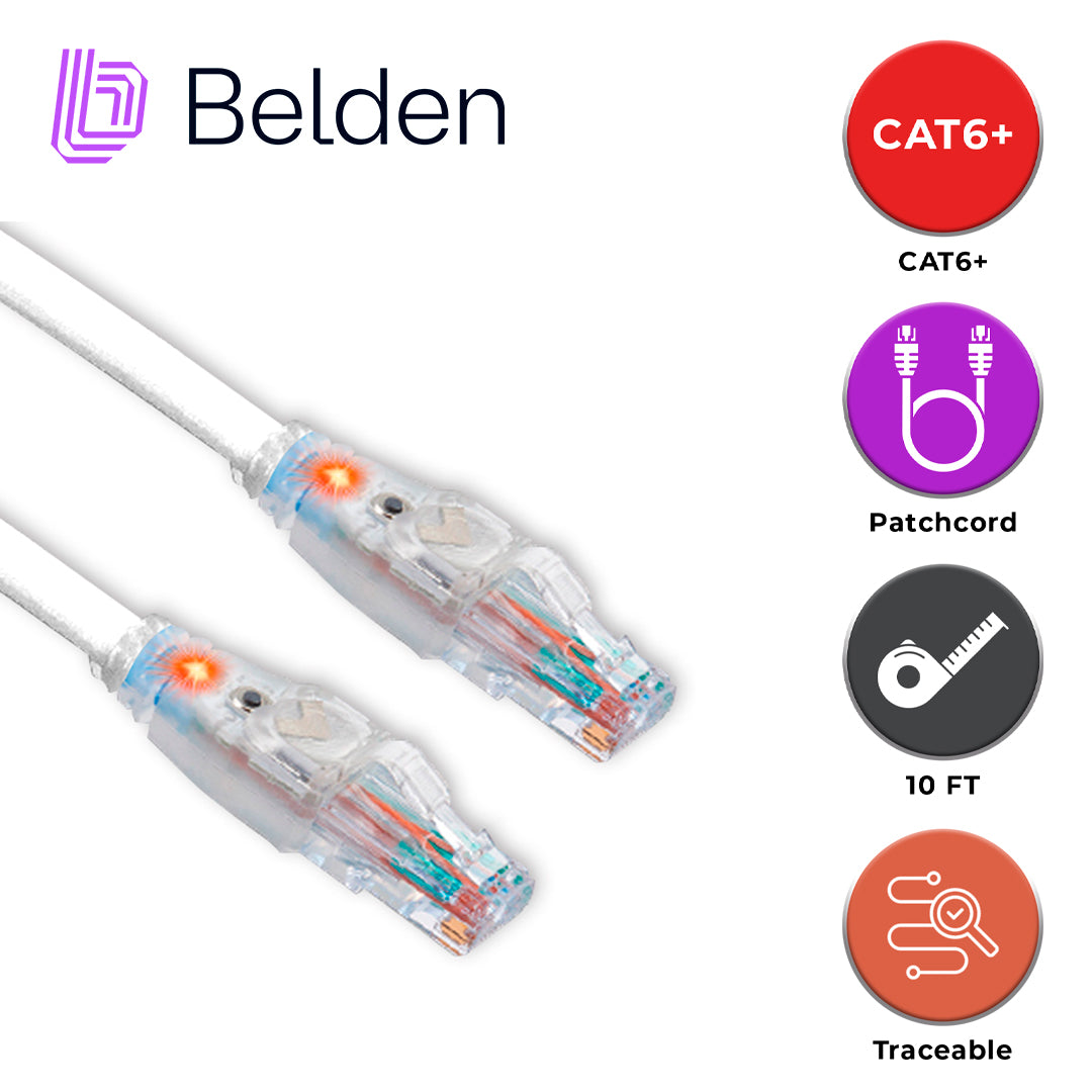 patch cord traceable utp cat6+ belden c6t1109010 / interior / blanco / 4 pares / 24 awg / forro pvc / cmr / 10 pies 3 metros