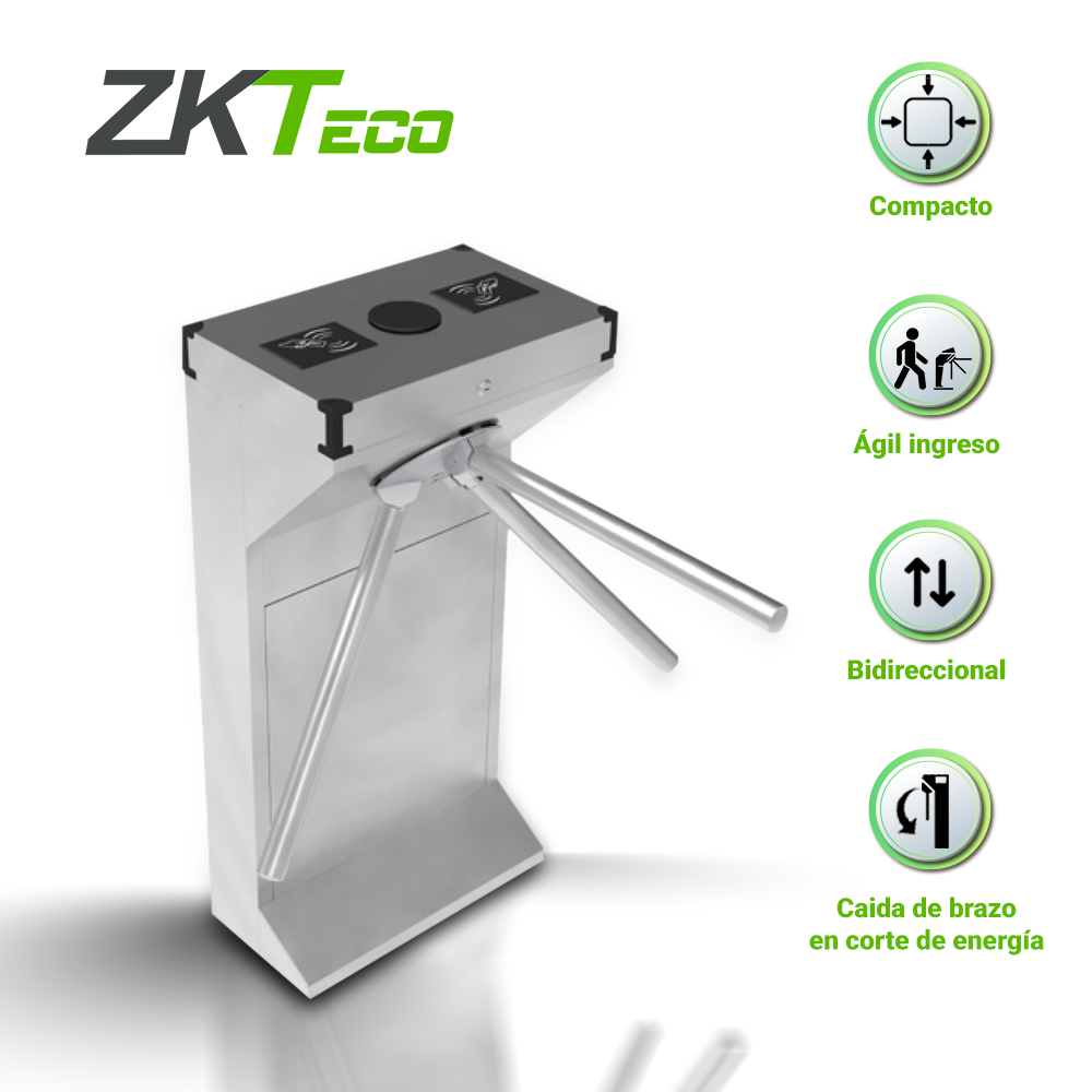 torniquete tripoide de medio cuerpo zkteco ts1000d bidireccional bajo consumo acero inoxidable sistema hasta 30 accesos por minuto liberacion de brazo en caso de falla electrica sin panel sin lectora
