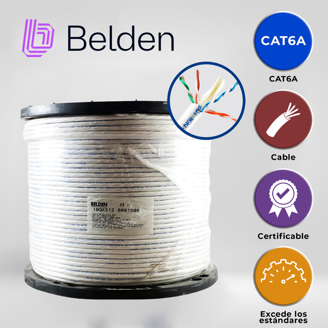 cable utp cat6a belden 10gxs12 0091000 / interior / blanco / 625mhz / 4 pares / 23 awg / forro pvc / cmr / certificable / bobina / 1000 pies 305 metros